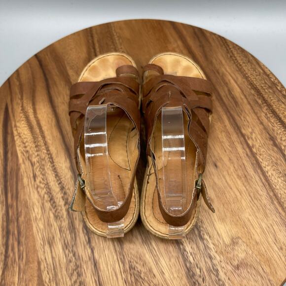 Born Sandals Womens Size 6 M Brown Leather Strappy Wedges Casual Shoes Comfort - Picture 5 of 9